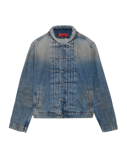 Japanese Wash Mandarin Collar Pleated Denim Trucker