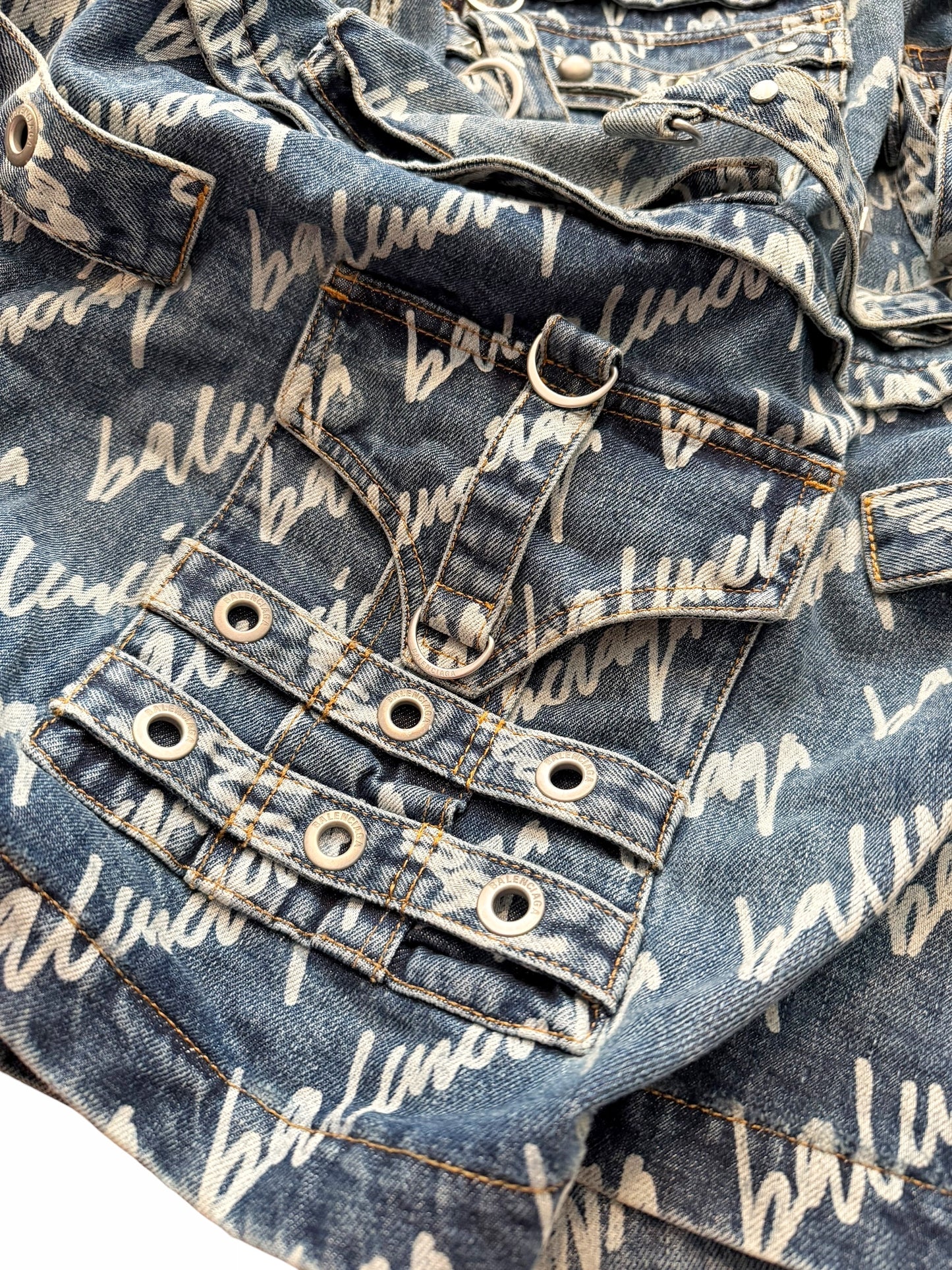 Runway Script Denim Raver Skirt