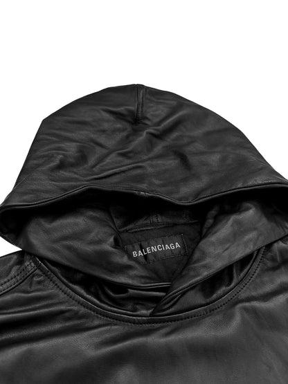 Leather Boxy Pullover Hoodie