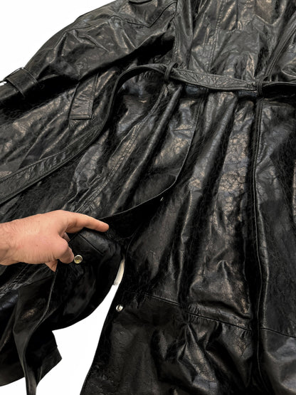 2024 Paper Effect Distressed Leather Trench Coat