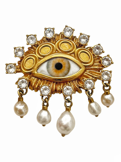 Pearl Crystal Eye Brooch