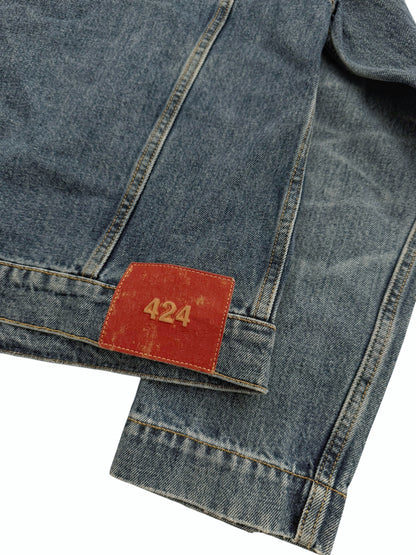 Japanese Wash Mandarin Collar Pleated Denim Trucker