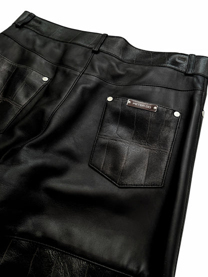 Hybrid Lambskin Leather Croc Embossed Trouser