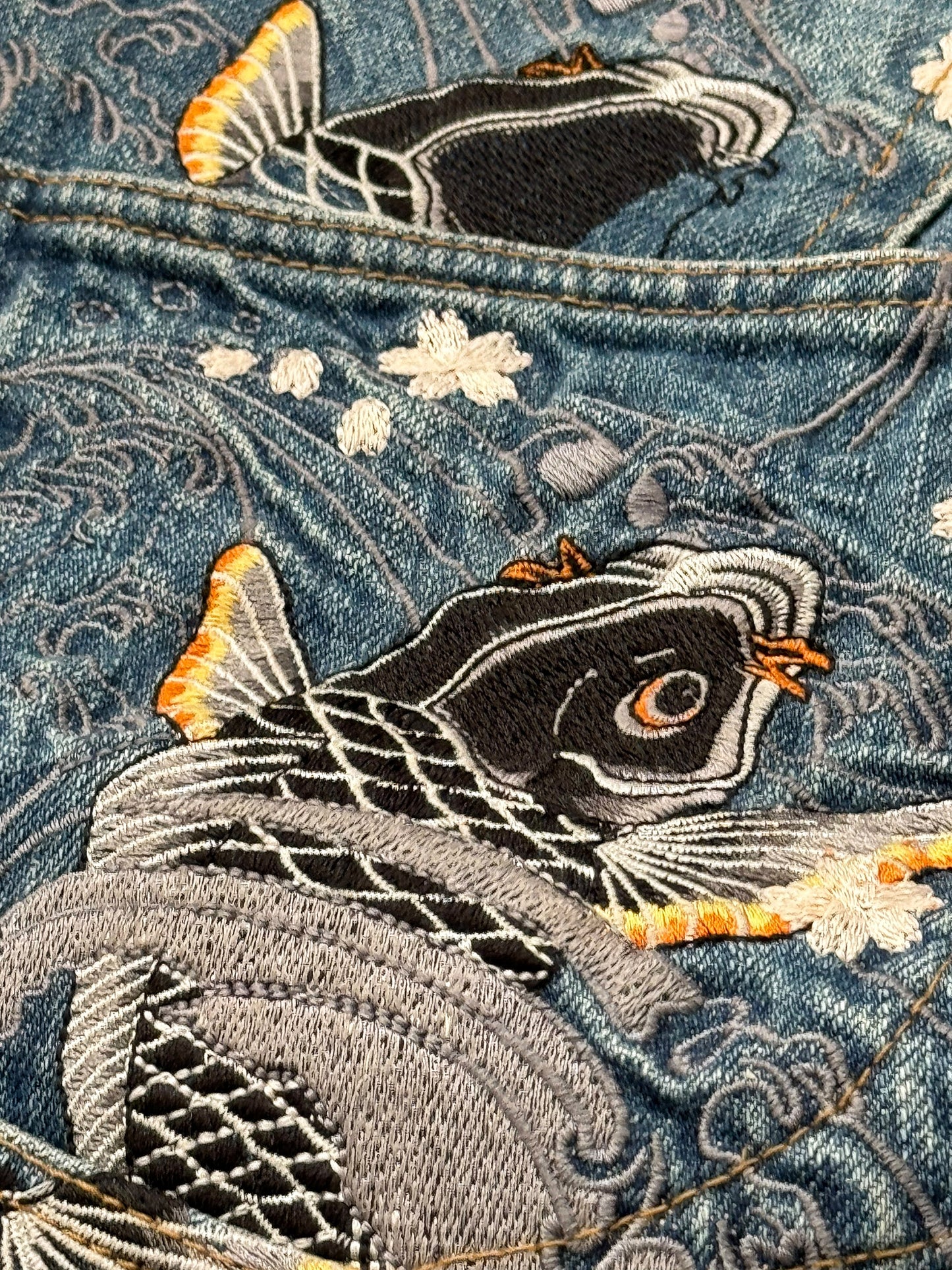 Koi Fish Multi-Pocket Denim