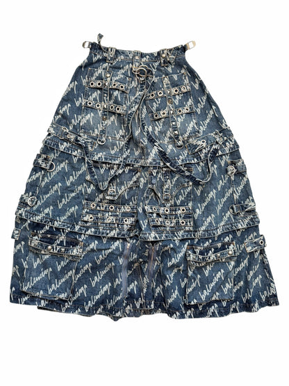 Runway Script Denim Raver Skirt