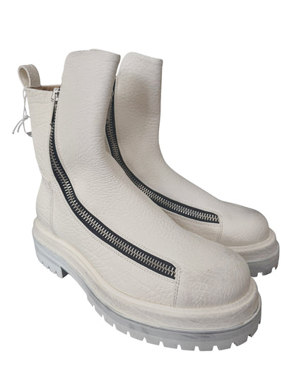 Double Zip White Leather Boots