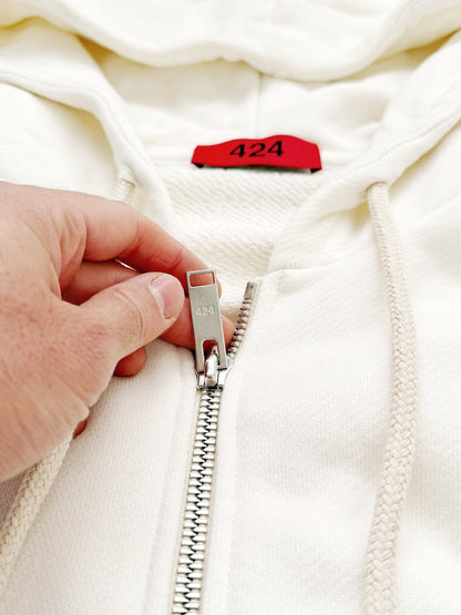 Zip Logo White Hoodie