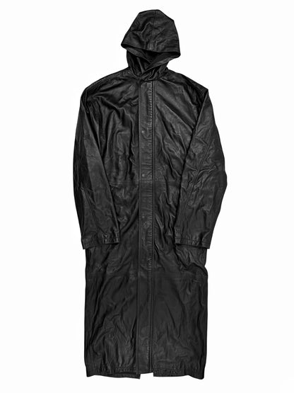 2024 Maxi Leather Hooded Long Coat
