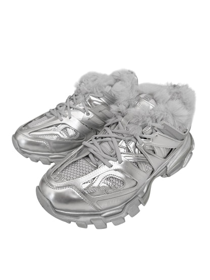 Metallic Silver Fur Track Runner