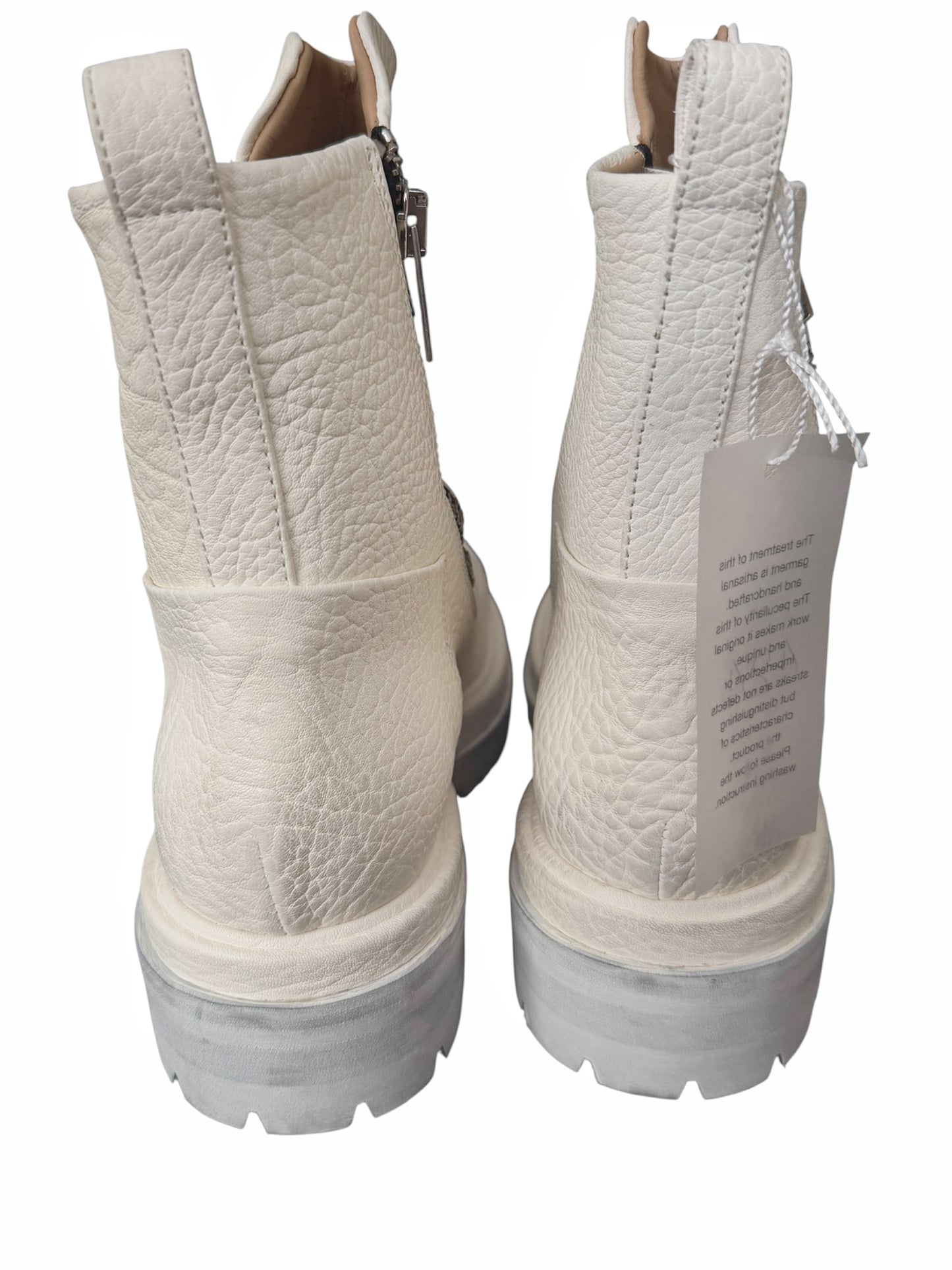 Double Zip White Leather Boots