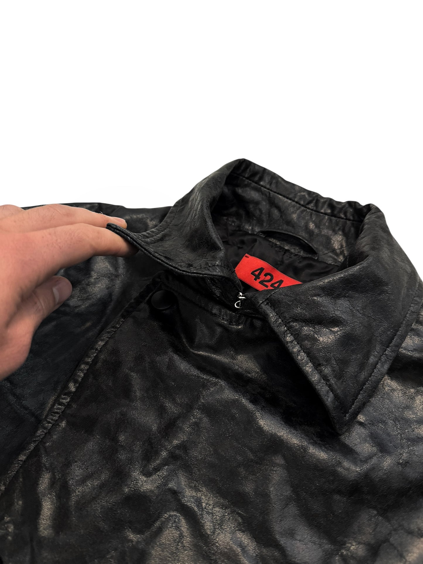 2024 Paper Effect Distressed Leather Trench Coat