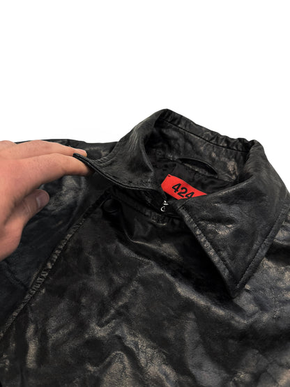 2024 Paper Effect Distressed Leather Trench Coat