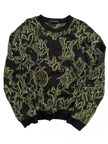 Virgil Wavy Logo Green Intarsia Knit Sweater