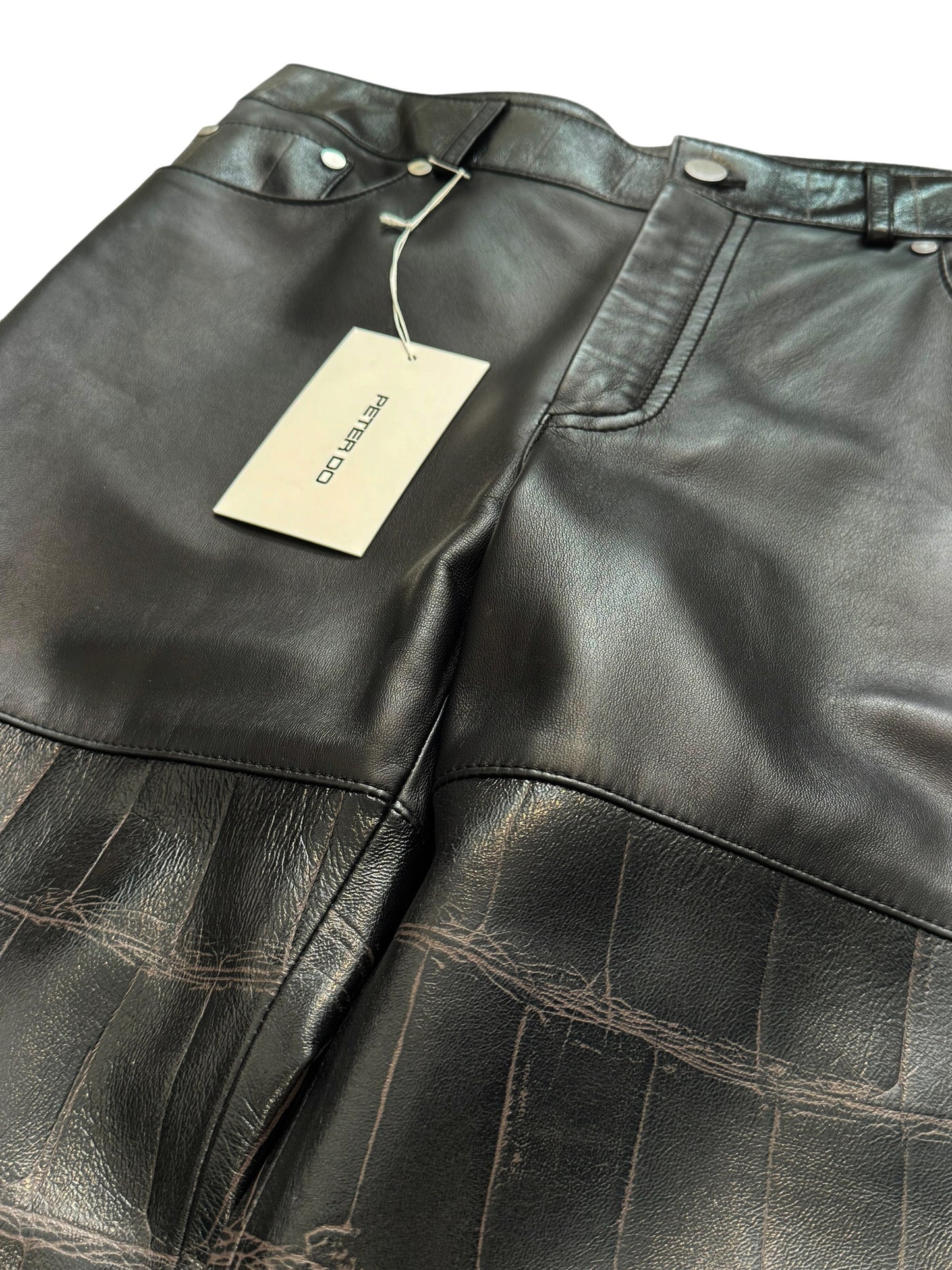 Hybrid Lambskin Leather Croc Embossed Trouser