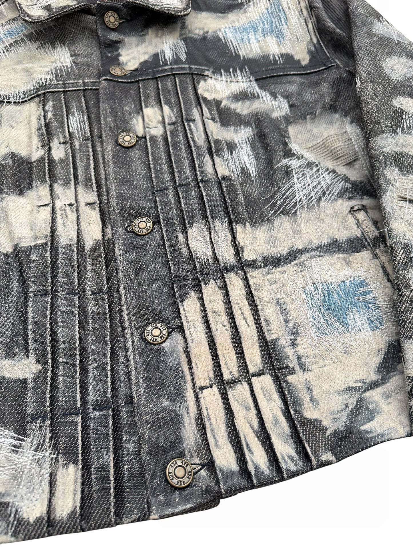 Distressed Leather (Denim Effect) Trucker Jacket