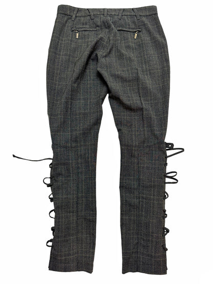 Plaid Lace and Buckle Leg Trouser