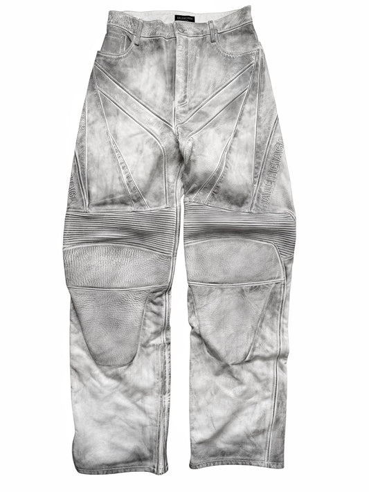 Mud Show White Leather Biker Pants