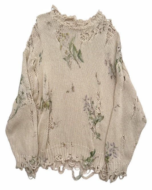 Floral Distressed Oversized Sweater