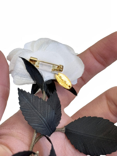 Silk Flower Brooch Pin (White)