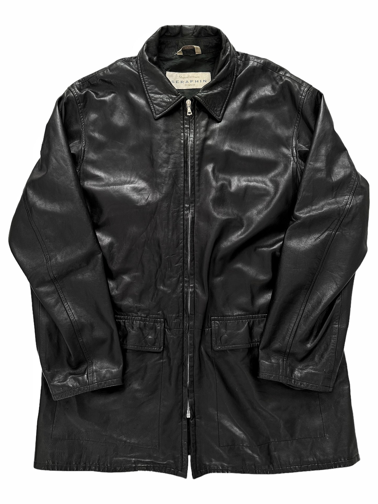 Long Chore Work Leather Zip Jacket