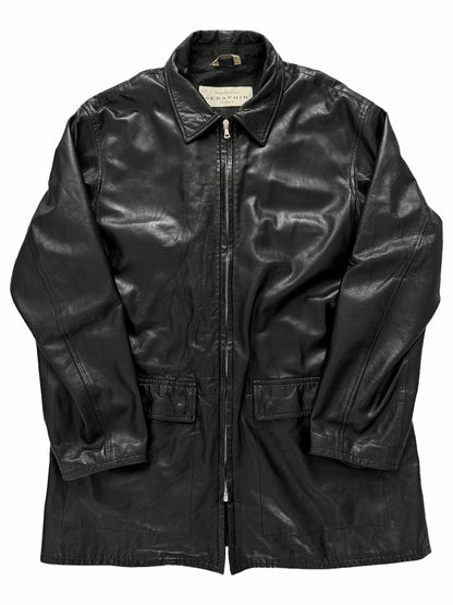 Long Chore Work Leather Zip Jacket