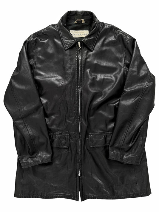 Long Chore Work Leather Zip Jacket