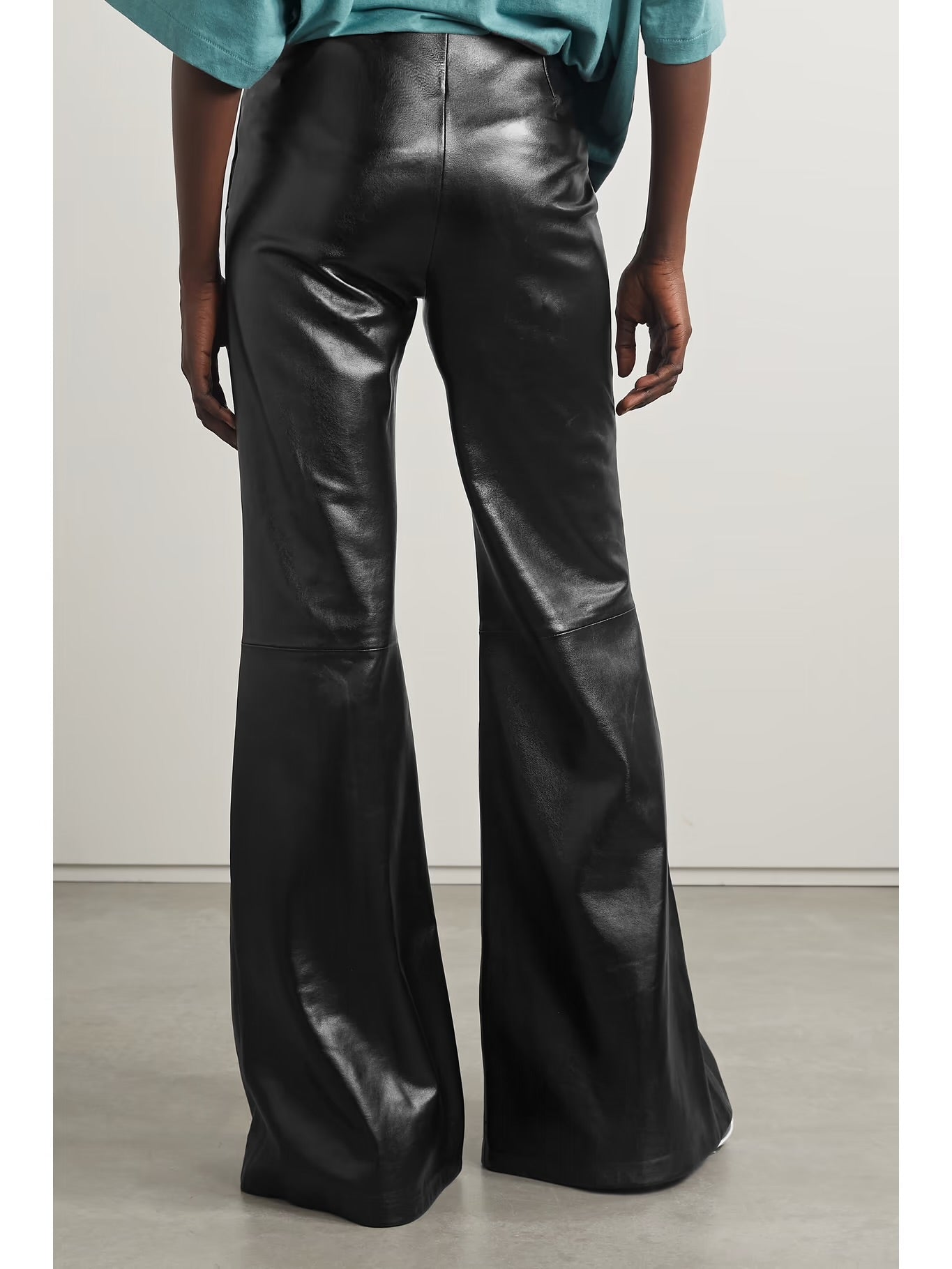 $1,950 Lamb Leather Glossy Flare Pants