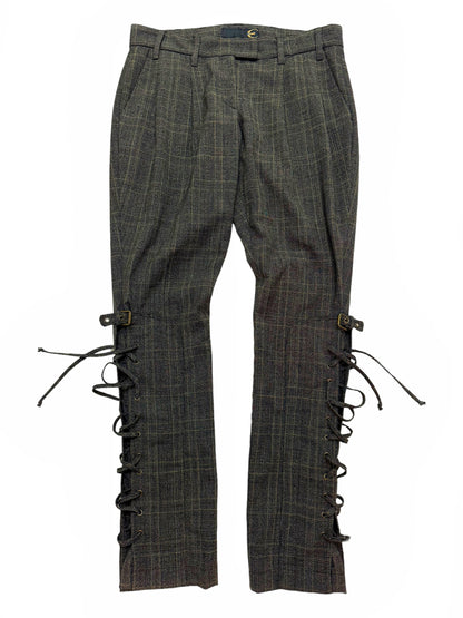 Plaid Lace and Buckle Leg Trouser