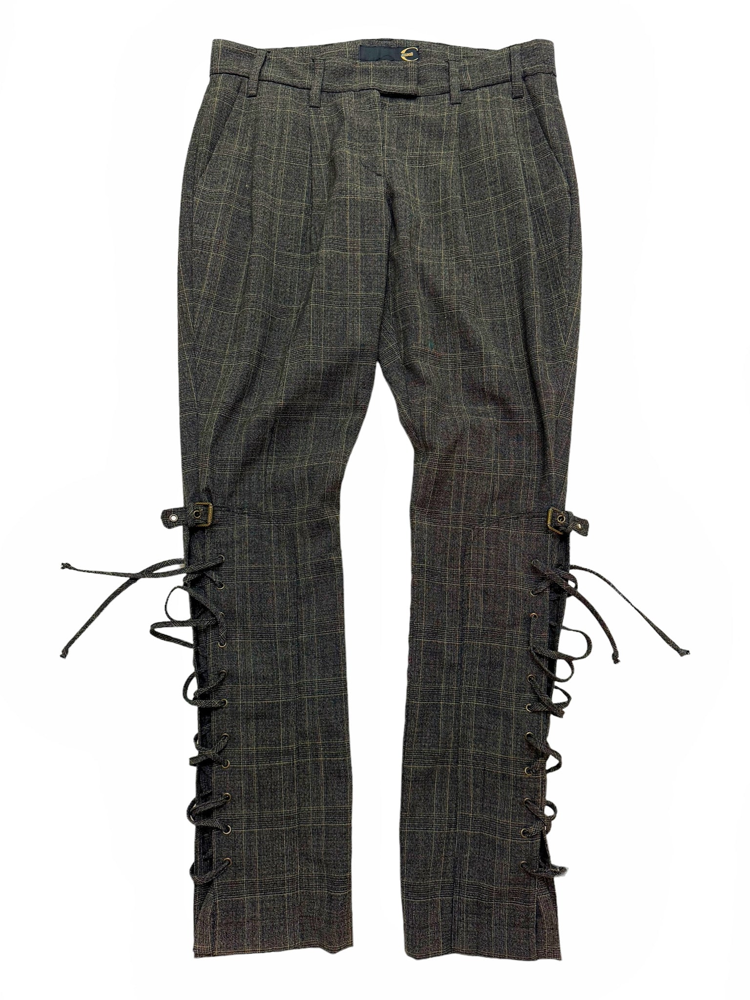 Plaid Lace and Buckle Leg Trouser