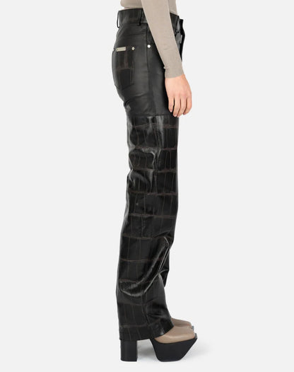 Hybrid Lambskin Leather Croc Embossed Trouser