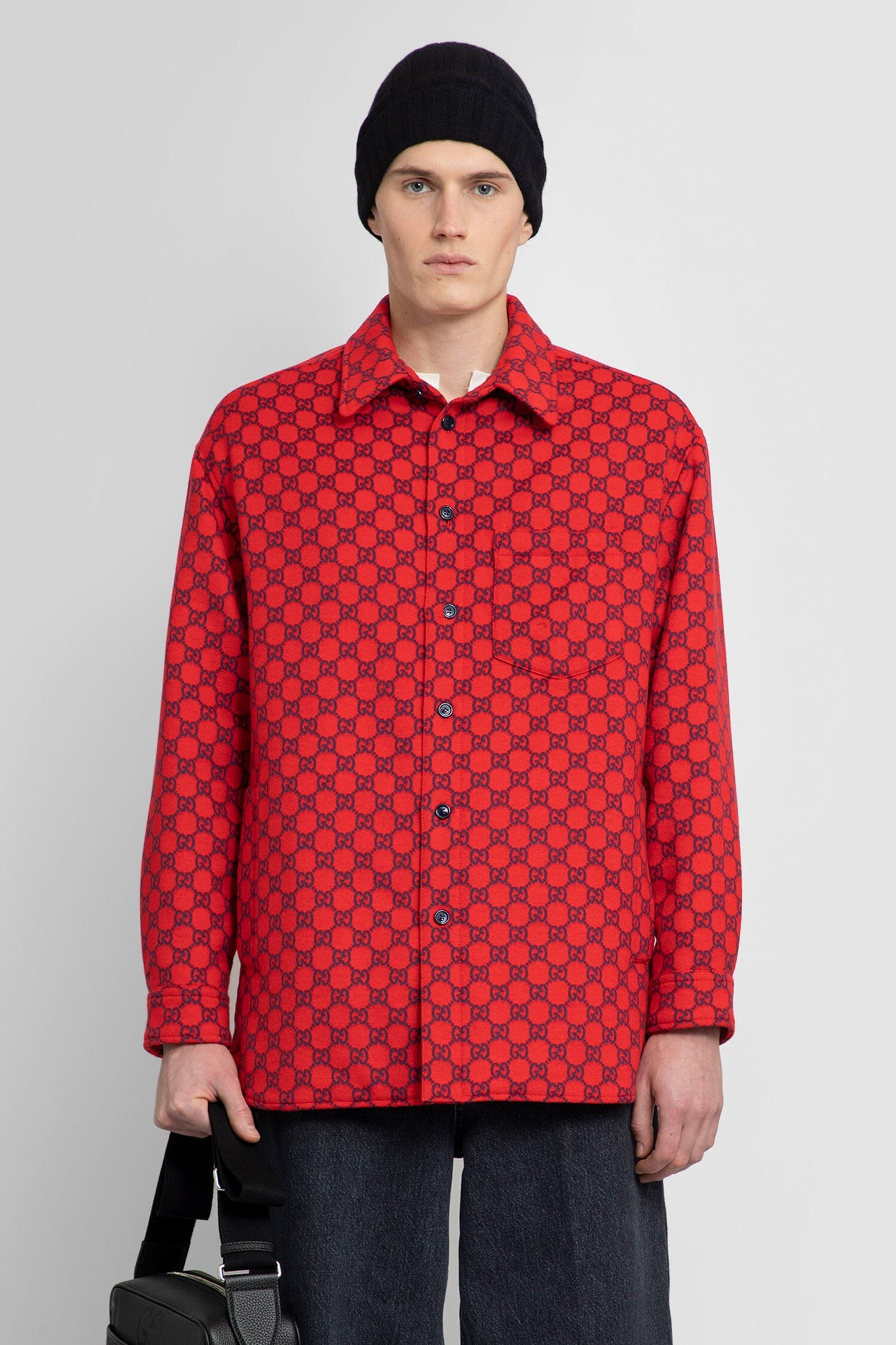Red Wool Flannel Overshirt Padded Shirt