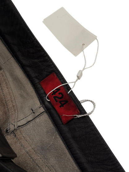 Leather Jeans Rub Distressed Pants