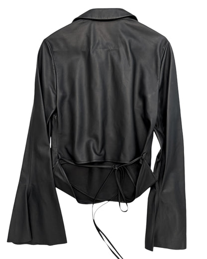 Teba Crinkled Wrap-over Leather Top