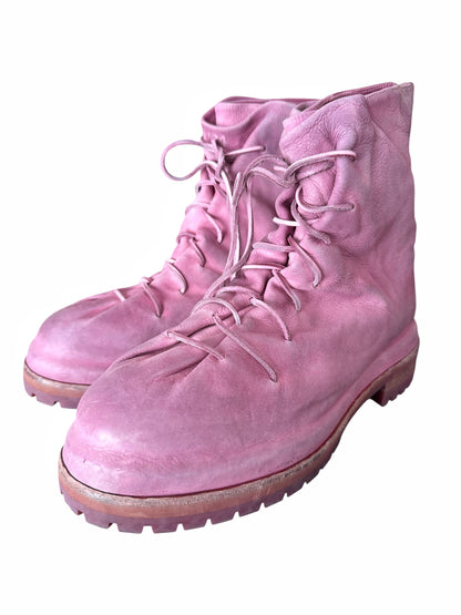 Overdyed Pink Leather Lace Up Marathon Boot