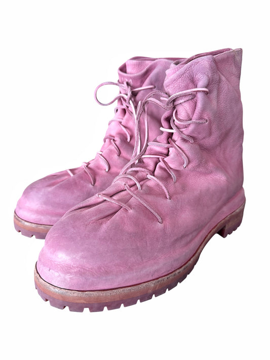 Overdyed Pink Leather Lace Up Marathon Boot