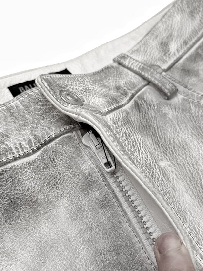 Mud Show White Leather Biker Pants