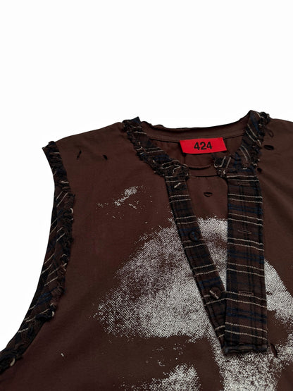 Dracula Print Vintage Distressed Layered Tank Tee