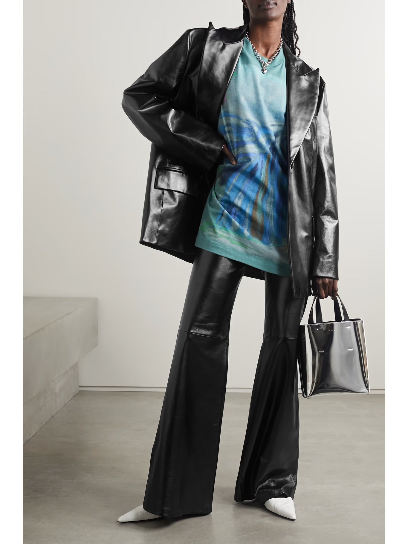 $1,950 Lamb Leather Glossy Flare Pants