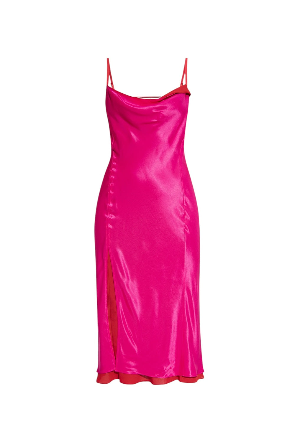 Satin Silk Layer Pink Red Dress