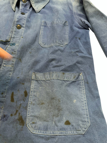 1930’s Distressed Repaired Indigo French Workwear Chore Jacket