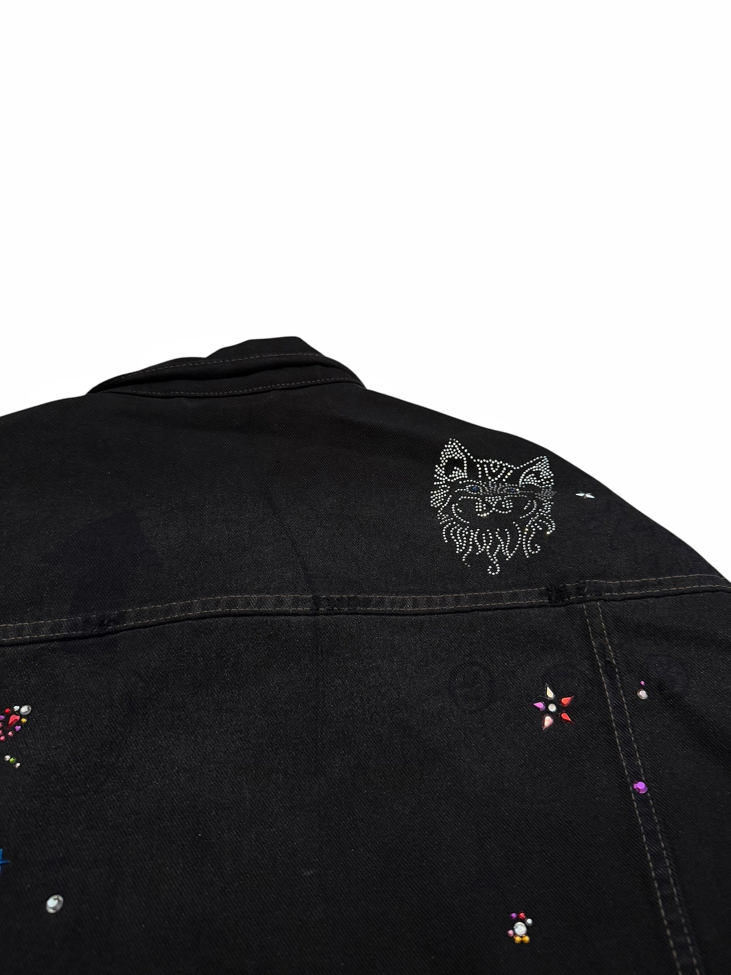 2022 Bedazzled Graffiti Doodle Distressed Denim Trucker Jacket