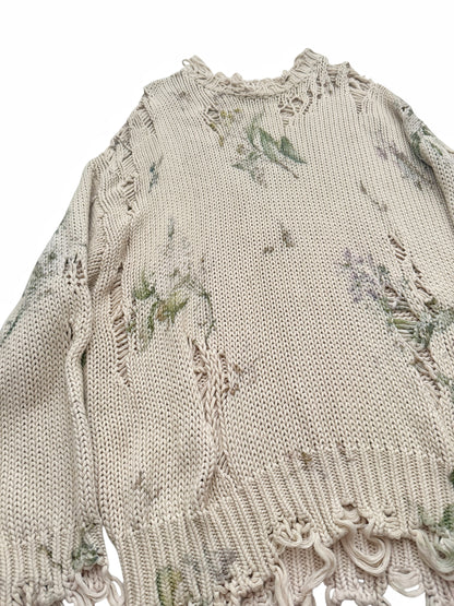 Floral Distressed Oversized Sweater