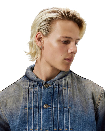 Japanese Wash Mandarin Collar Pleated Denim Trucker