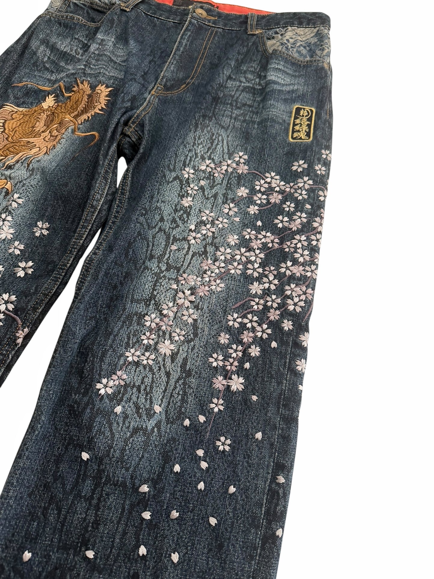 Dragon Embroidered Multipocket Snake Denim