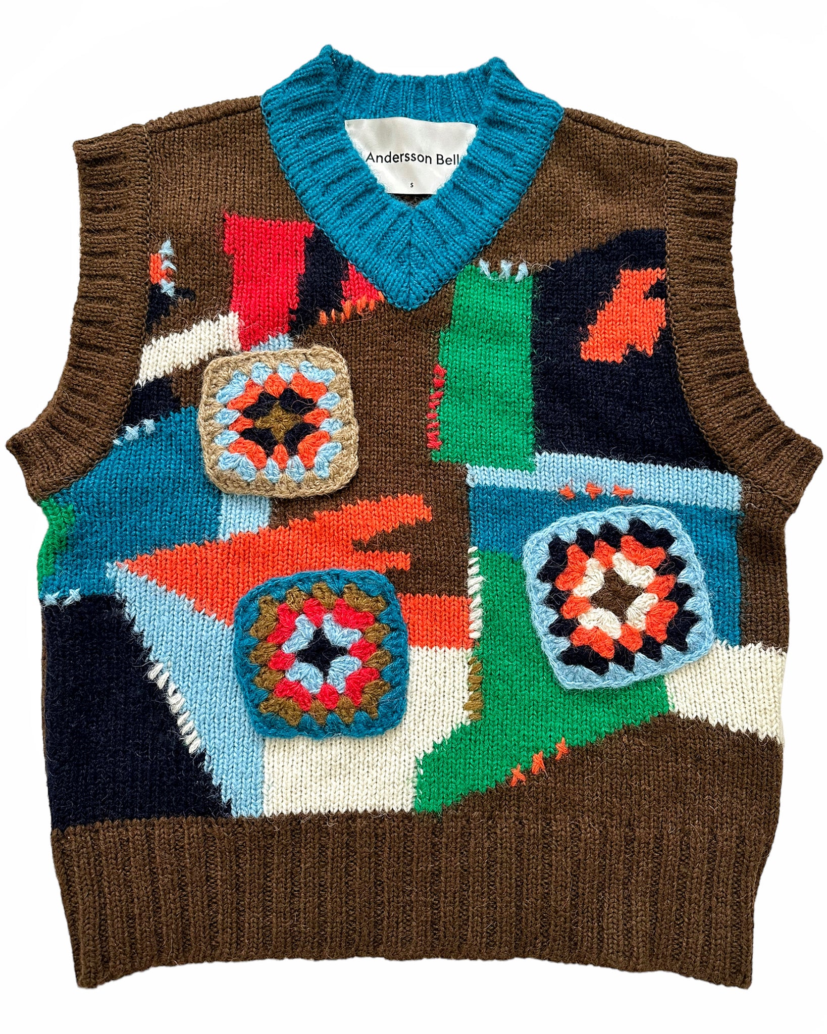 Chrochet Intarsia Brown Knit Vest