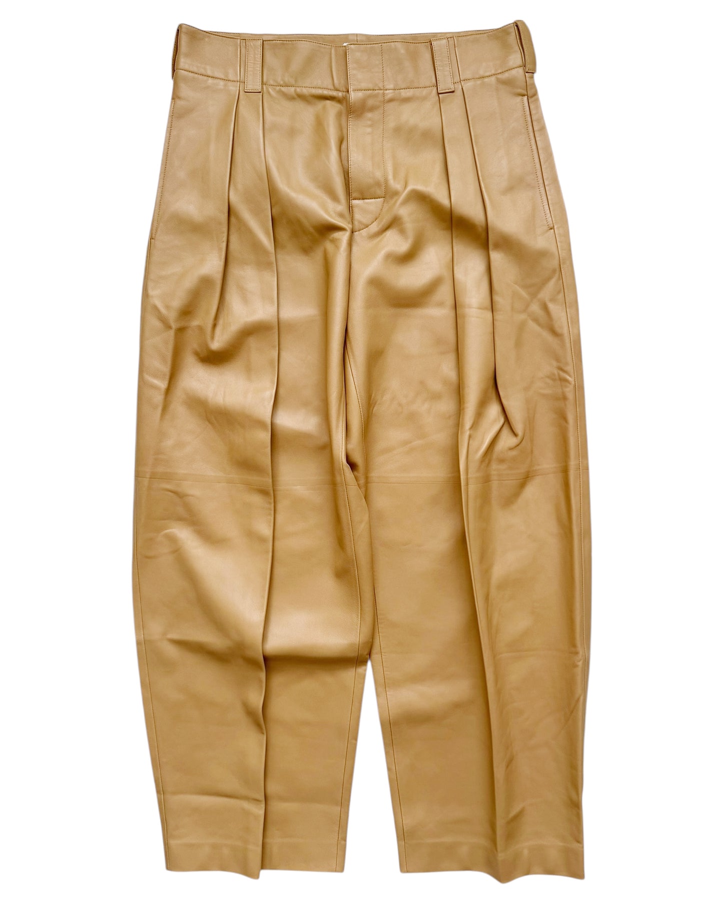 “Cashmere Nappa” Leather Pleat Baggy Pant