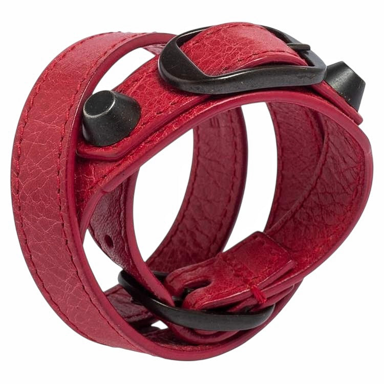 Arena Triple Wrap Buckle Red Stud Bracelet