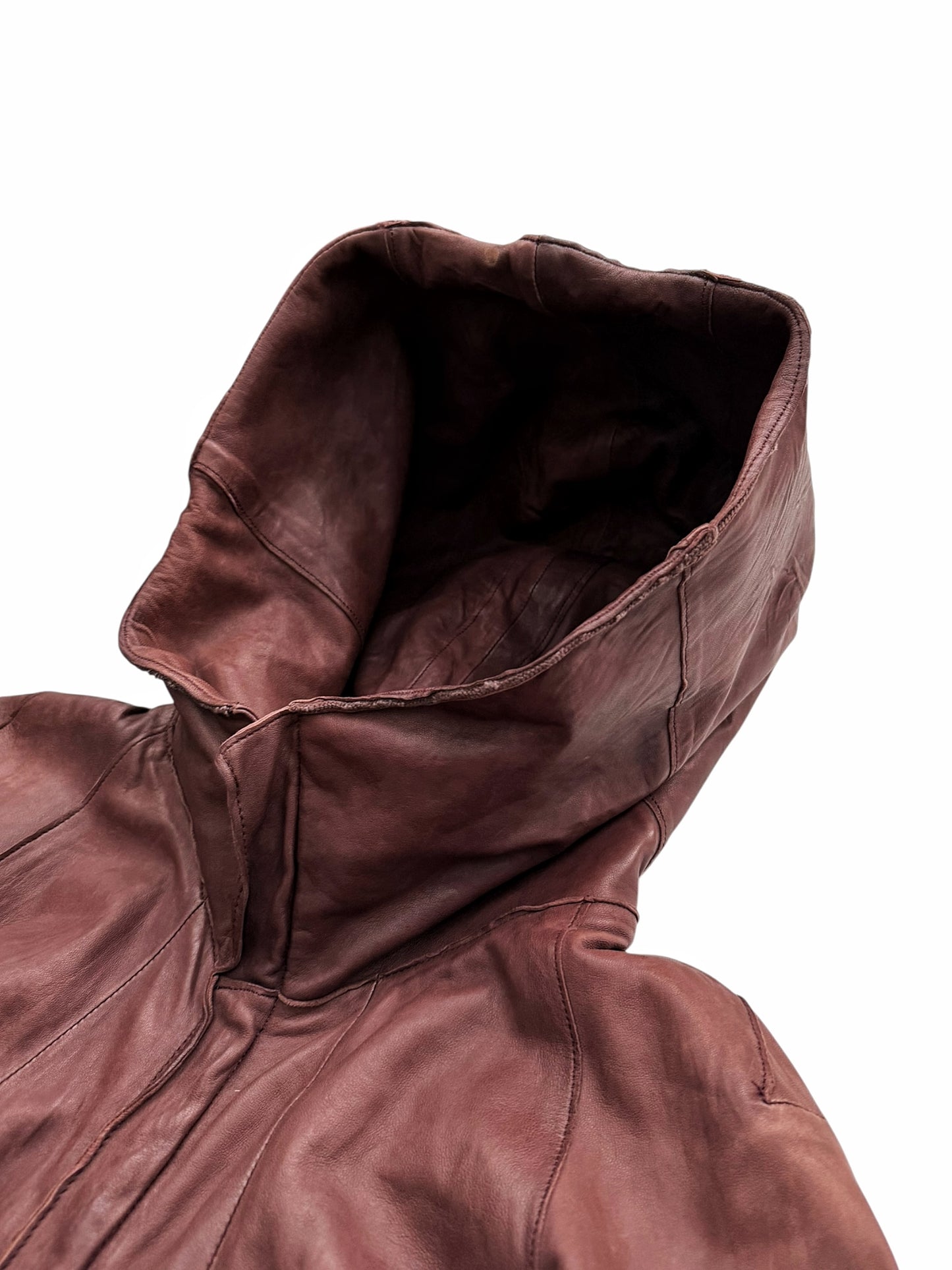 Oxblood Dye Sheepskin Hooded Leather Jacket