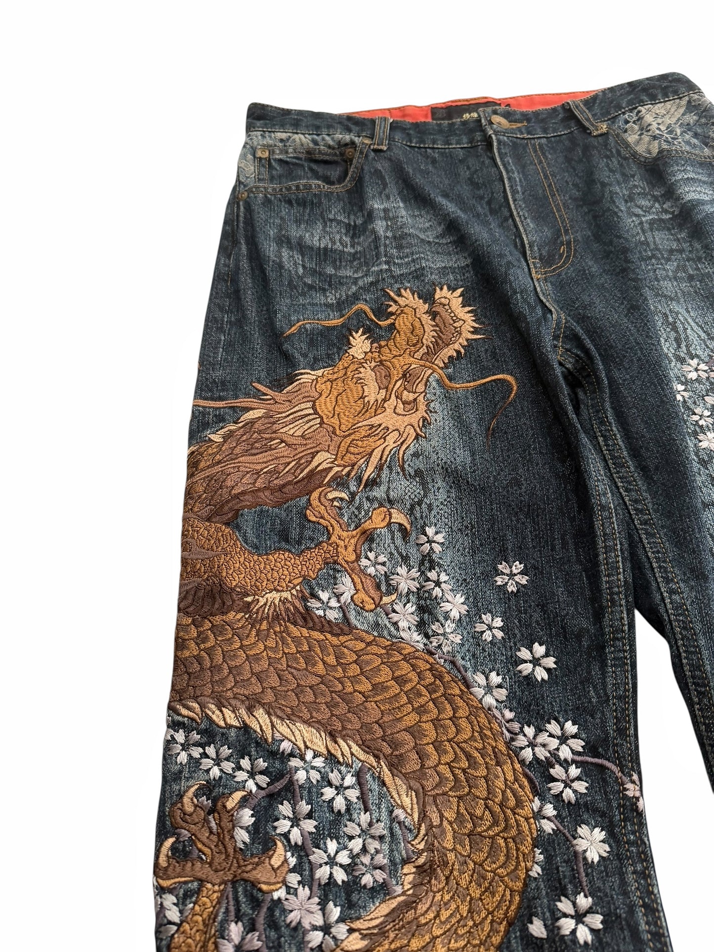 Dragon Embroidered Multipocket Snake Denim