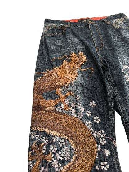 Dragon Embroidered Multipocket Snake Denim